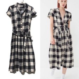 New UO Natalie Linen Blend Checker Midi Dress XS